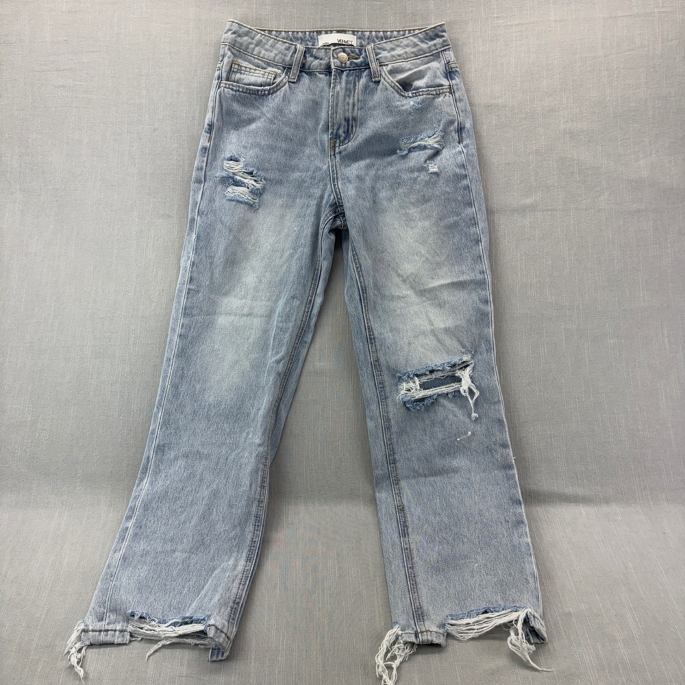 Vervet Straight Leg Jeans 100% Cotton Light Wash Distressed Size 25 V2525